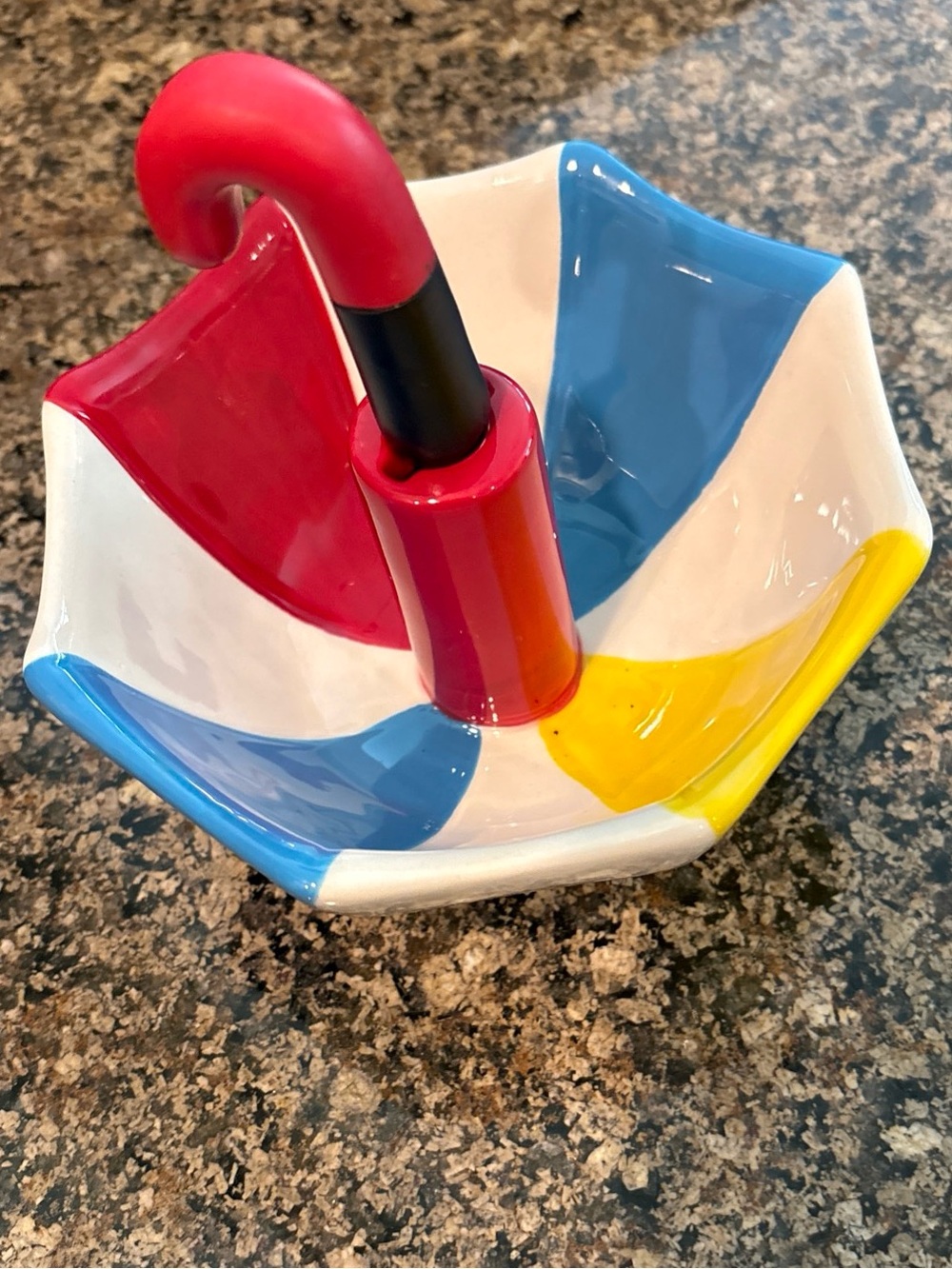 VTG Boston Warehouse Dip Bowl w/ Spreader Upside Down Umbrella Multi Color